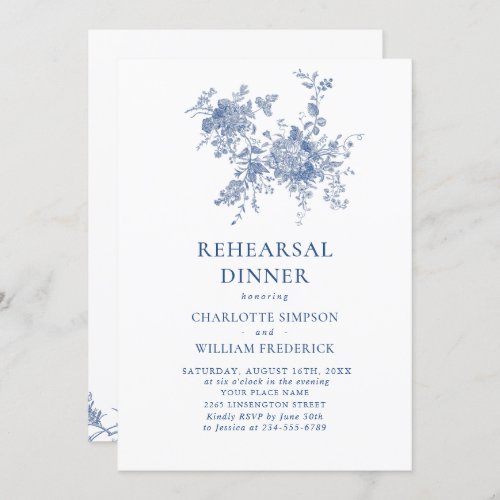 Elegant Blue French Garden REHEARSAL DINNER Invitation