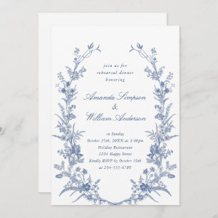 Elegant Blue French Garden Rehearsal Dinner Invitation