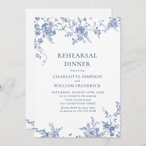 Elegant Blue French Garden Rehearsal Dinner QR Invitation