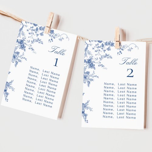 Elegant Blue French Garden Table Number Cards