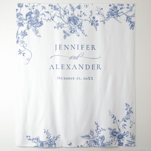 Elegant Blue French Garden Toile Wedding Backdrop