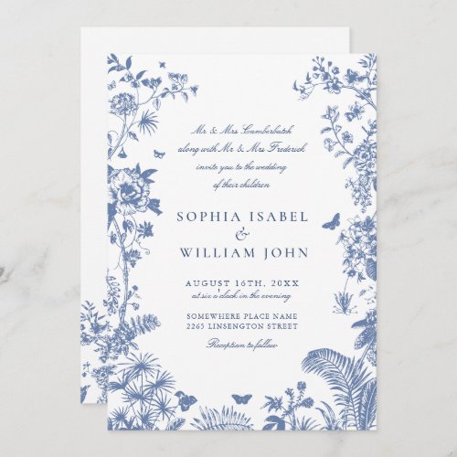 Elegant Blue French Garden Wedding Invitation