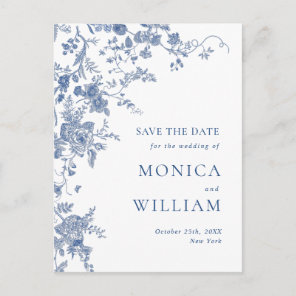 Elegant Blue French Garden Wedding Save the Date Postcard
