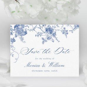 Elegant Blue French Garden Wedding Save the Date Postcard