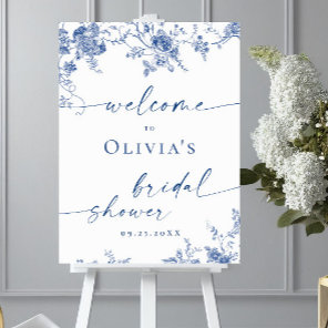 Elegant Blue French Garden WELCOME Bridal Shower Poster