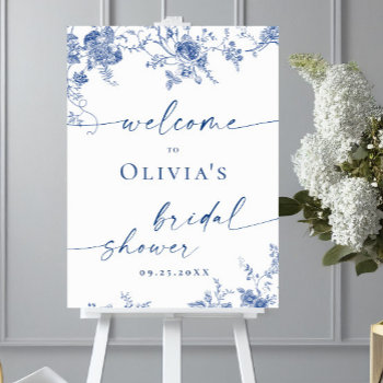 Elegant Blue French Garden Welcome Bridal Shower Poster by Good_Mood_ at Zazzle