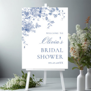Elegant Blue French Garden WELCOME Bridal Shower Poster