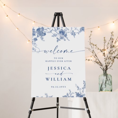 Elegant Blue French Garden WELCOME Wedding Foam Board