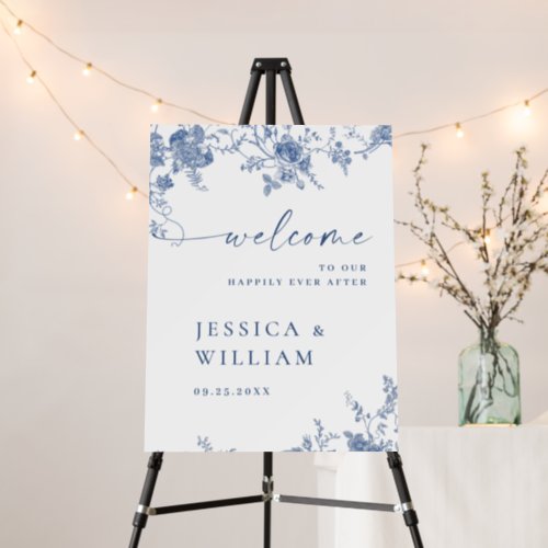 Elegant Blue French Garden WELCOME Wedding Foam Board