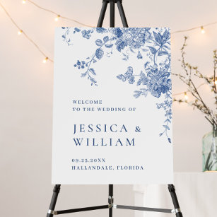 Elegant Blue French Garden WELCOME Wedding Foam Board