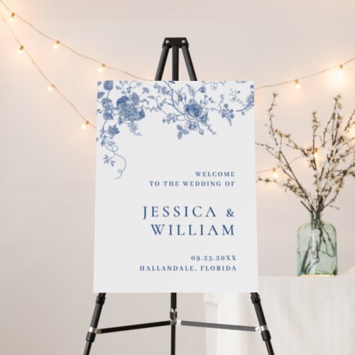 Elegant Blue French Garden WELCOME Wedding Foam Board