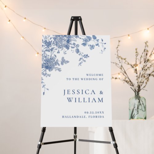 Elegant Blue French Garden WELCOME Wedding Foam Board