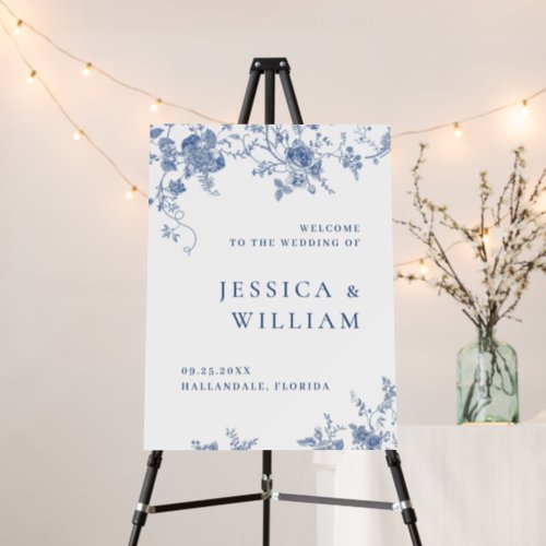 Elegant Blue French Garden WELCOME Wedding Foam Board