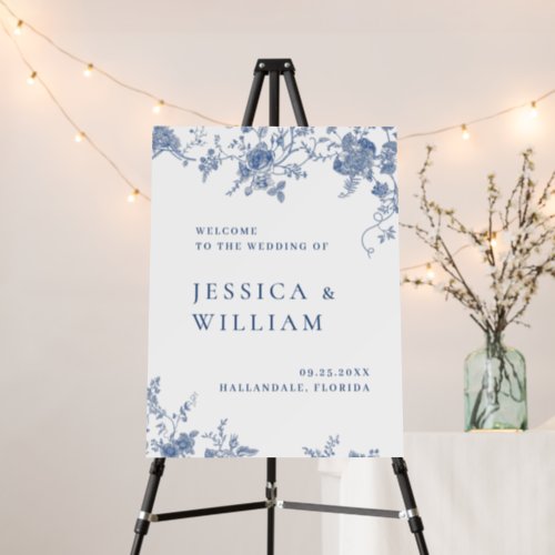 Elegant Blue French Garden WELCOME Wedding Foam Board