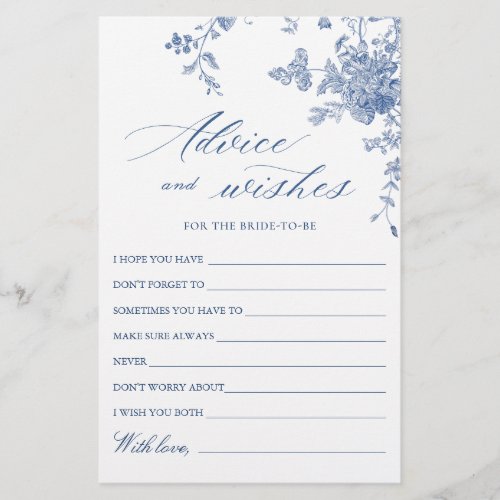 Elegant Blue French Garden Wishes  Advice Card