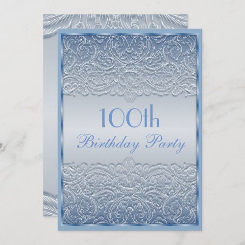 Elegant Blue French Lace 100th Birthday Invitation