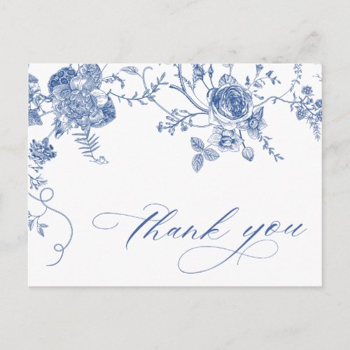Elegant Blue French Roses Garden Floral Thank You Postcard