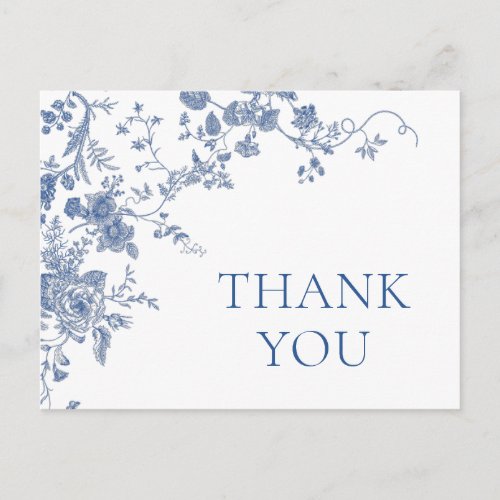 Elegant Blue French Roses Garden Floral Thank You Postcard