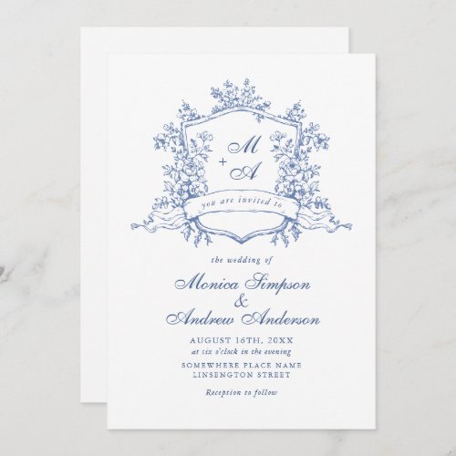 Elegant Blue French Roses Garden Floral Wedding Invitation