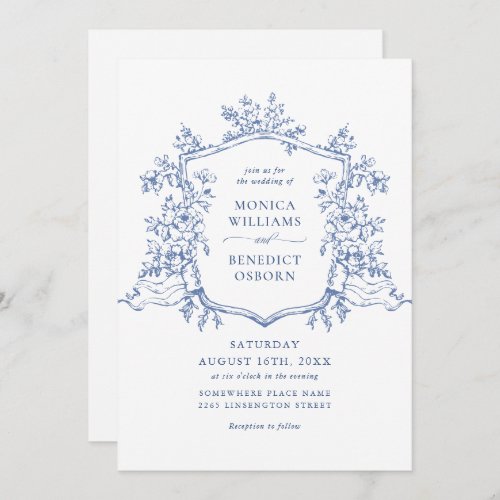 Elegant Blue French Roses Garden Floral Wedding Invitation