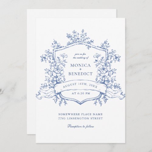 Elegant Blue French Roses Garden Floral Wedding Invitation