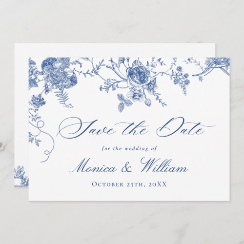 Elegant Blue French Roses Garden Floral Wedding  Save The Date