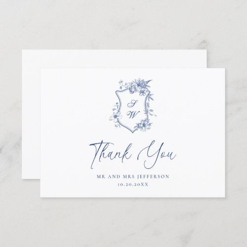 Elegant Blue French Roses Garden Floral Wedding Thank You Card