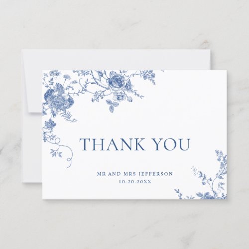 Elegant Blue French Roses Garden Floral Wedding Thank You Card