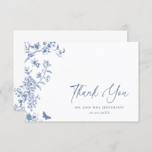 Elegant Blue French Roses Garden Floral Wedding Thank You Card
