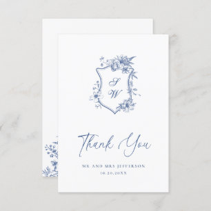 Elegant Blue French Roses Garden Floral Wedding Thank You Card