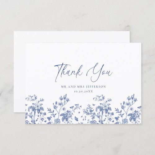 Elegant Blue French Roses Garden Floral Wedding Thank You Card