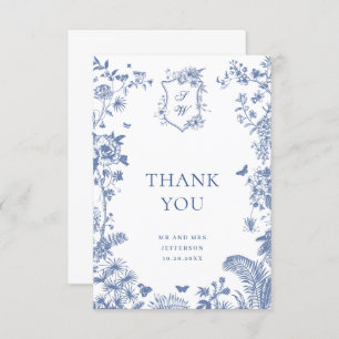 Elegant Blue French Roses Garden Floral Wedding Thank You Card