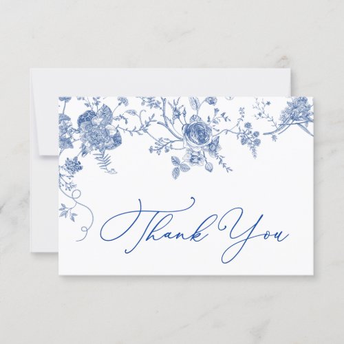 Elegant Blue French Roses Garden Floral Wedding Thank You Card