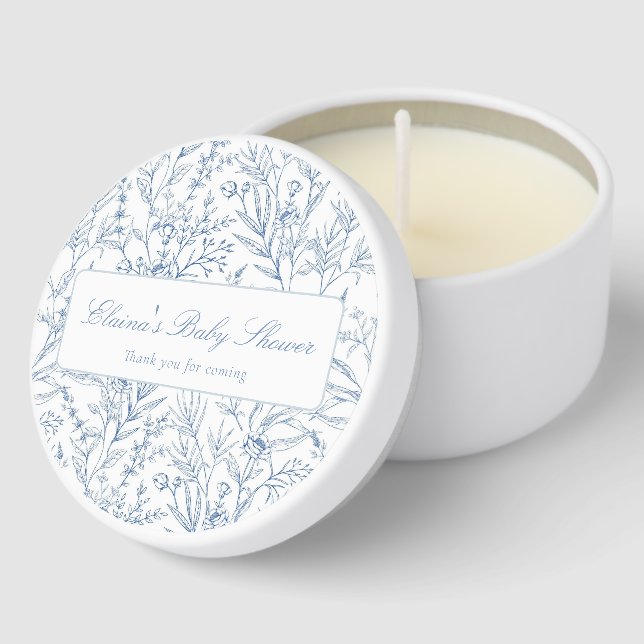 Elegant Blue French Toile Floral Baby Shower Mini Candle Favors (Corner)
