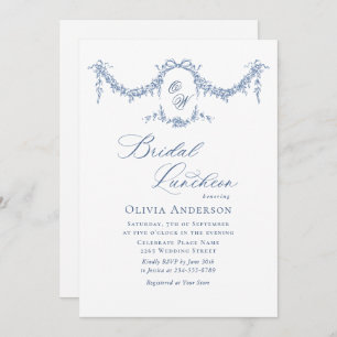 Elegant Blue French Toile Garden BRIDAL LUNCHEON Invitation