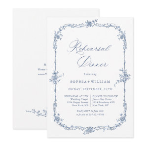 Elegant Blue French Toile Garden Rehearsal Dinner Invitation