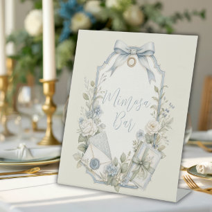 Elegant Blue French Vintage Mimosa Bar Wedding Pedestal Sign