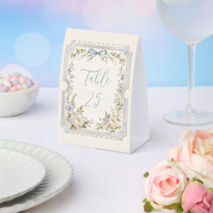 Elegant Blue French Vintage Stamp Wedding  Paper Table Tent
