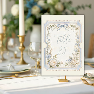 Elegant Blue French Vintage Stamp Wedding Table Number