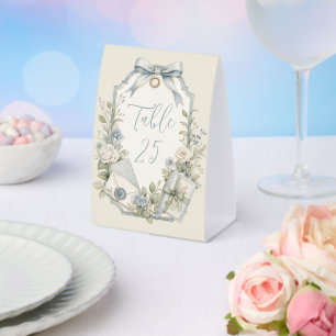 Elegant Blue French Vintage Wedding  Paper Table Tent