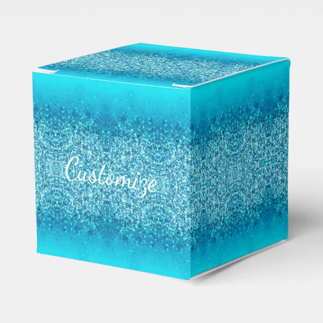 Elegant Blue Frost Sparkle Cube Favor Box (Front Side)