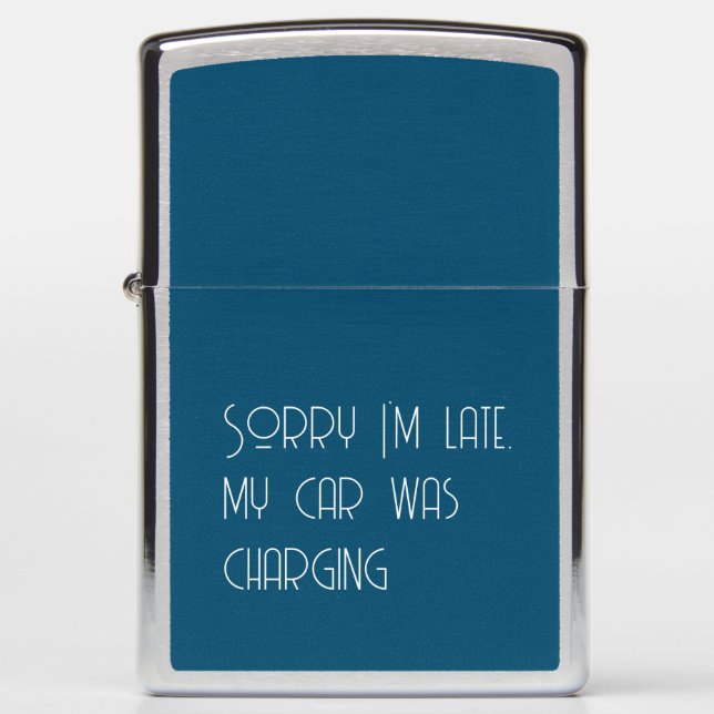 Elegant blue funny electric car lover quote zippo lighter (Front)