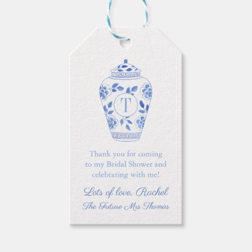 Elegant Blue Future Mrs Monogram Bridal Shower Gift Tags