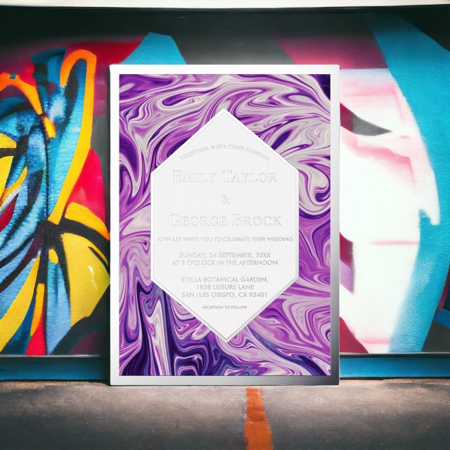 Elegant Blue Galaxy Abstract Art Wedding Silver Foil Invitation (Creator Uploaded)