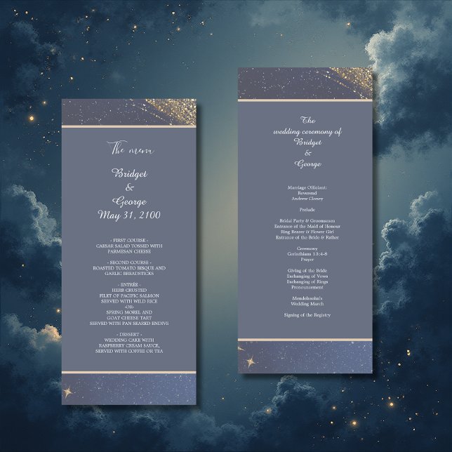 elegant blue galaxy celestial sky wedding menu (Creator Uploaded)