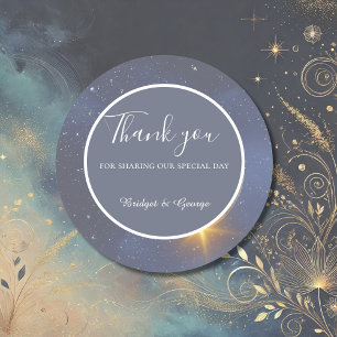 elegant blue galaxy sky wedding  classic round sticker