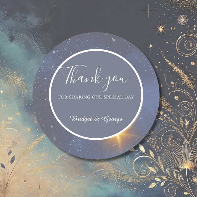 elegant blue galaxy sky wedding  classic round sticker (Creator Uploaded)