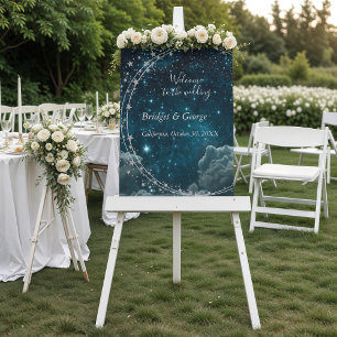 elegant blue galaxy sky wedding foam board