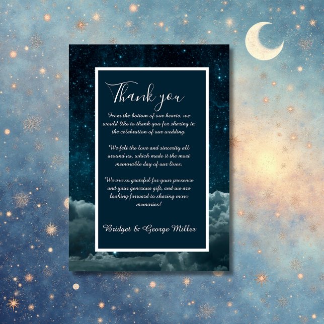 elegant blue galaxy sky wedding  thank you card (Creator Uploaded)
