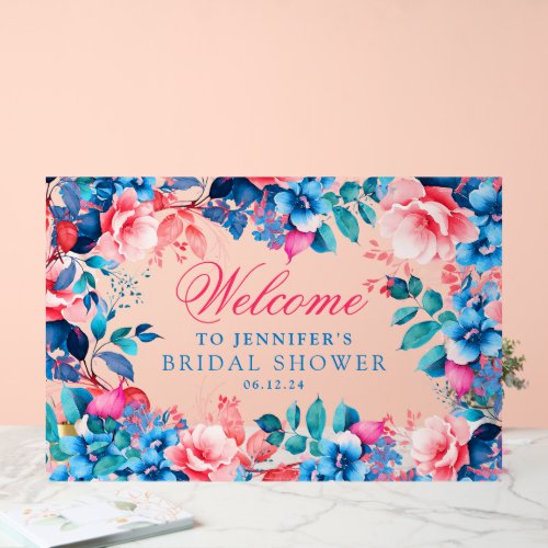 Elegant Blue Garden Floral Bridal Shower Welcome  Acrylic Sign